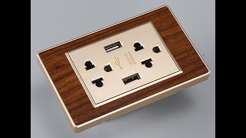 Ổ Điện Đôi 3 Chấu Có 2 Cổng USB Sạc Âm Tường Vân Gỗ Viền Vàng Tenko I Tenko.com.vn