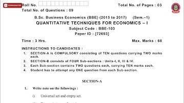 BSC BUSINESS ECONOMICS BBE 1ST SEM QUANTITATIVE TECHNIQUES FOR ECONOMICS 1ST DEC 2018 | PTU