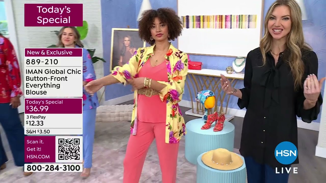 IMAN Global Chic Printed ButtonFront Everything Blouse