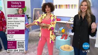 IMAN Global Chic Printed ButtonFront Everything Blouse