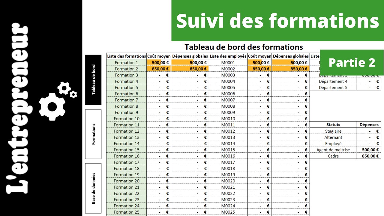  2 faire un suivi de formations sur excel youtube