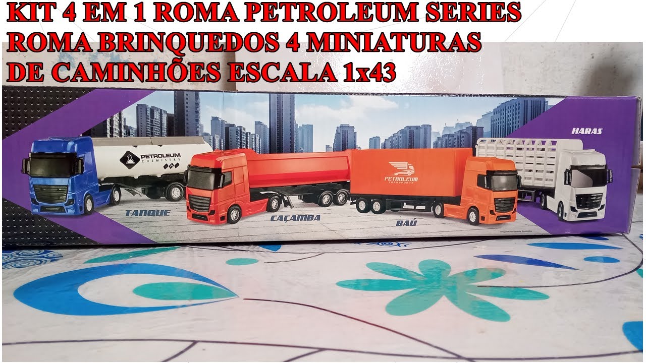 KIT 4 EM 1 ROMA PETROLEUM SERIES ROMA BRINQUEDOS 4 MINIATURAS DE CAMINHÕES ESCALA 1x43