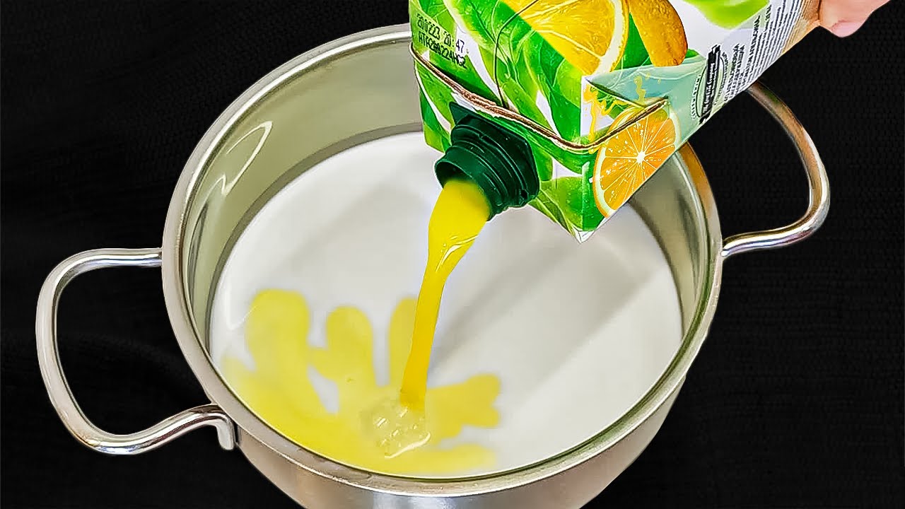 Einfach den Orangensaft in die kochende Milch geben! Sie werden ...