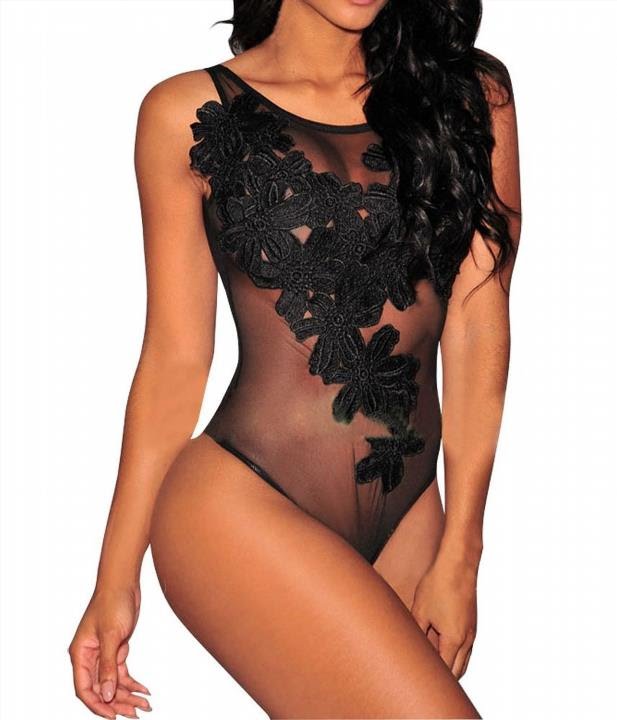 Womens Sexy White Floral Embroidered Sheer Mesh Corset Bodysuit YouTube