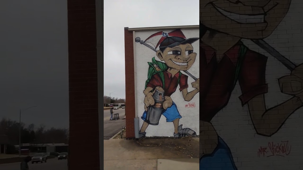 Mural, Wichita, KS. Graffiti guy & KS flag