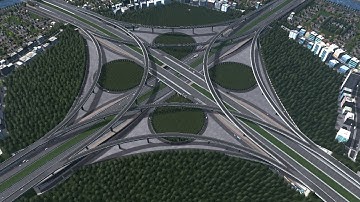 Satisfying Aerial View of a Full Cloverstack Hybrid Interchange | Cities: Skylines