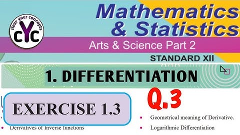 Exercise 1.3 (Q. 3) | Differentiation | chapter 1 | class 12 | maths part 2 | MH board