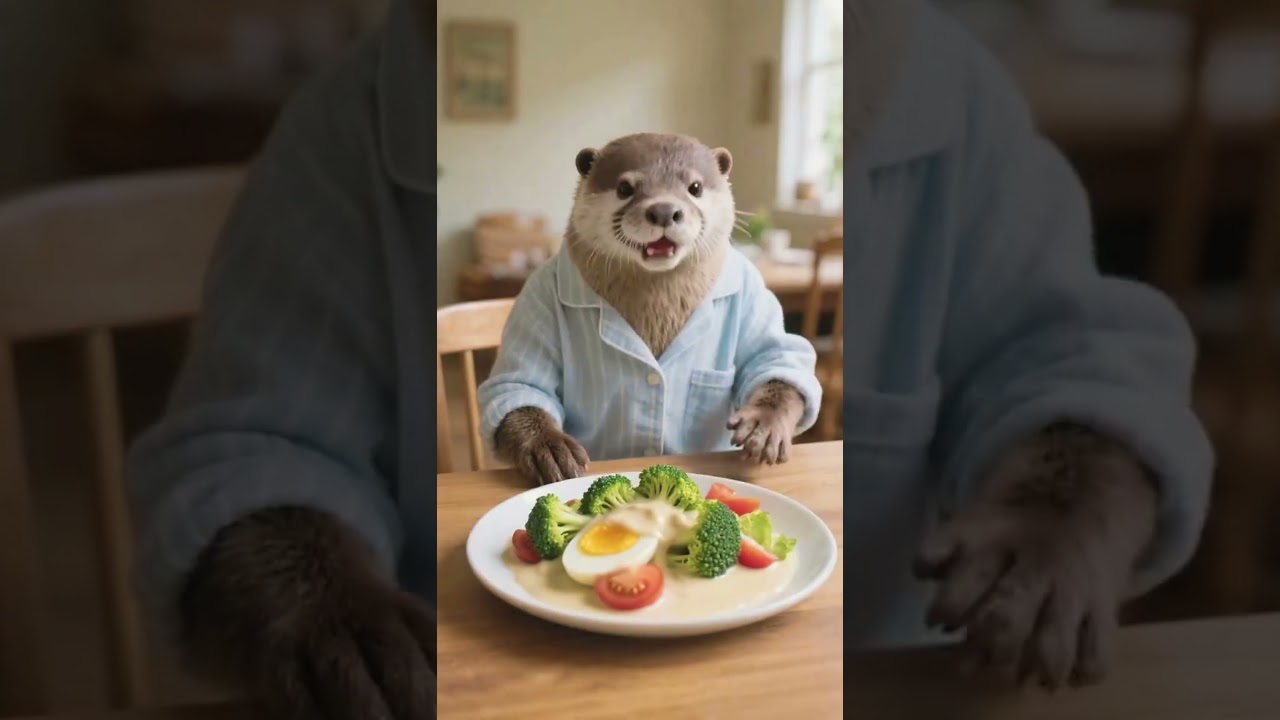 Would you let the otter eat this super healthy salad?🥗🐱
