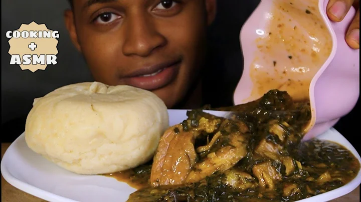 ASMR NIGERIAN FUFU & BITTERLEAF SOUP | COW SKIN, BEEF | COOKING & EATING SOUNDS (no talking)