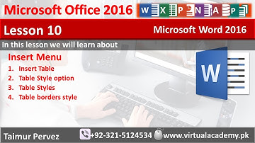 Microsoft Word 2016 | insert table | draw table |Table style options | Lesson 10