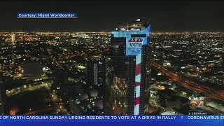 The Miami Worldcenter Skyscraper Lights Up With Giant Vote Button