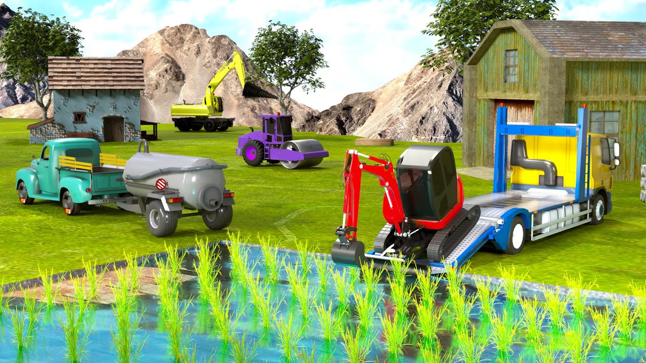 Mini Excavator Builds Giant Rice Field with Water Sprayer! 🌾🚜💧 | Construction Simulator