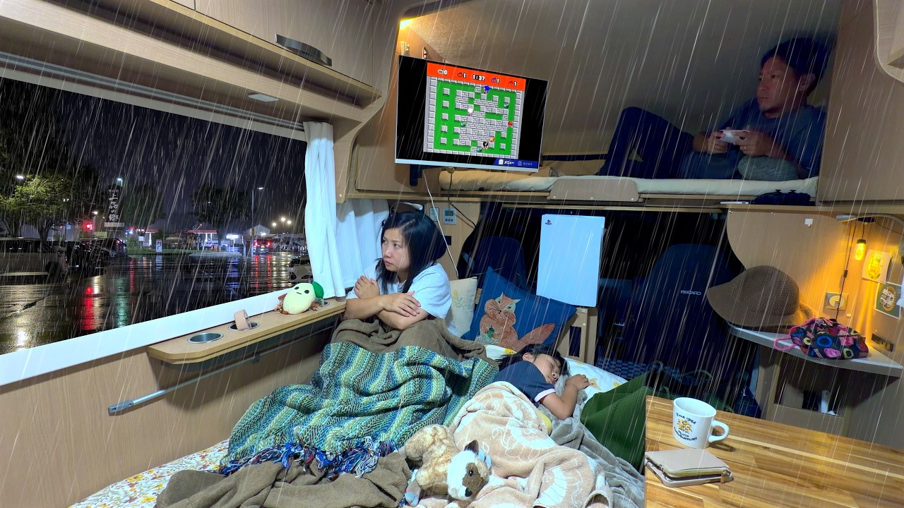 【大雨警報発令!】降り続く大雨の車中泊|日本一癒されるネコの島🐈