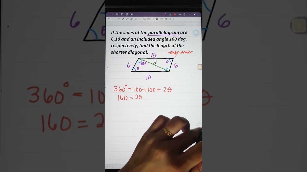 Find the diagonal of the parallelogram| Plane Geometry 