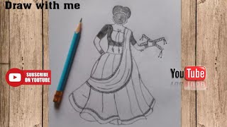How to draw a girl backside with traditional lehenga