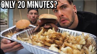 ALMOST UNDEFEATED BBQ BURGER CHALLENGE | Brisket, Sausage & Poutine | Man Vs Food