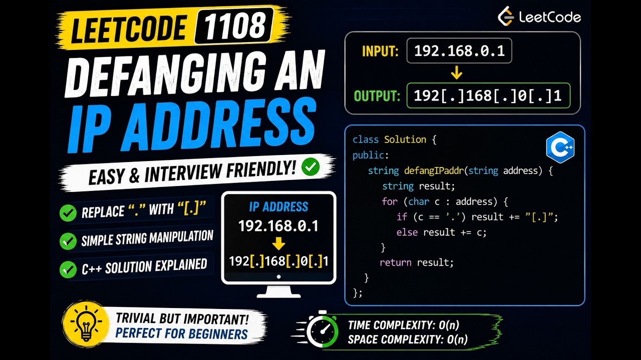 LeetCode 1108: Defanging an IP Address Explained - YouTube