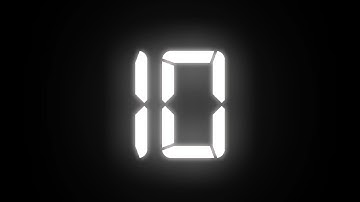10 seconds countdown timer (V2). No sound, digital, stomp effect, white, black background. 4K