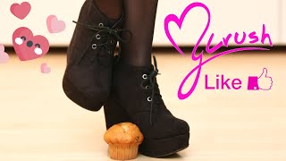 ASMR - Crushing a muffin with black wedge ankle boots