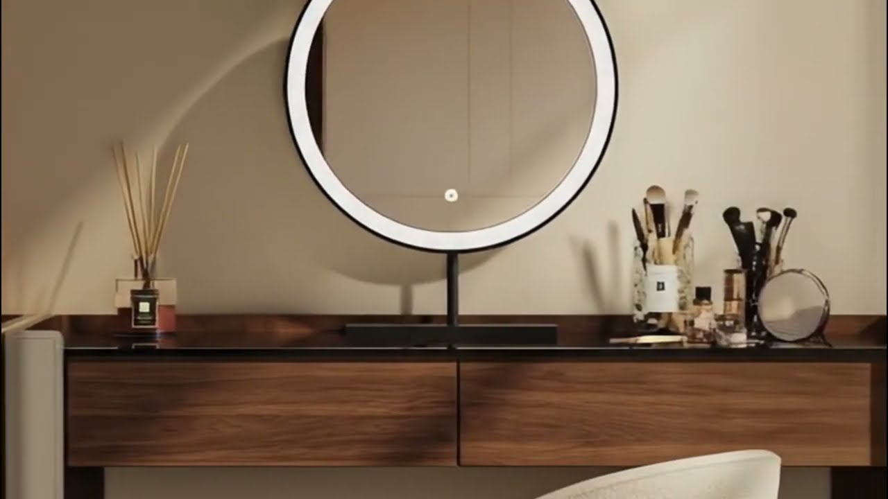 Ricll Luxury Walnut Makeup Vanity Set with LED Mirror & Jewelry Storage 