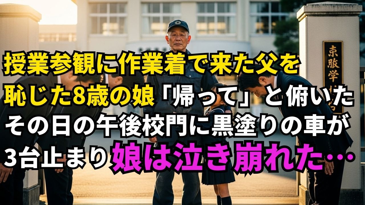 授業参観に作業着で来た父を恥じた8歳の娘。『帰って』と俯いたその日の午後、校門に黒塗りの車が3台止まり、娘は泣き崩れた…