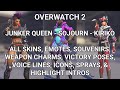 Overwatch 2 Junker Queen Sojourn Kiriko ALL Skins Emotes Souvenirs Charms Poses Voice Highlights OW2