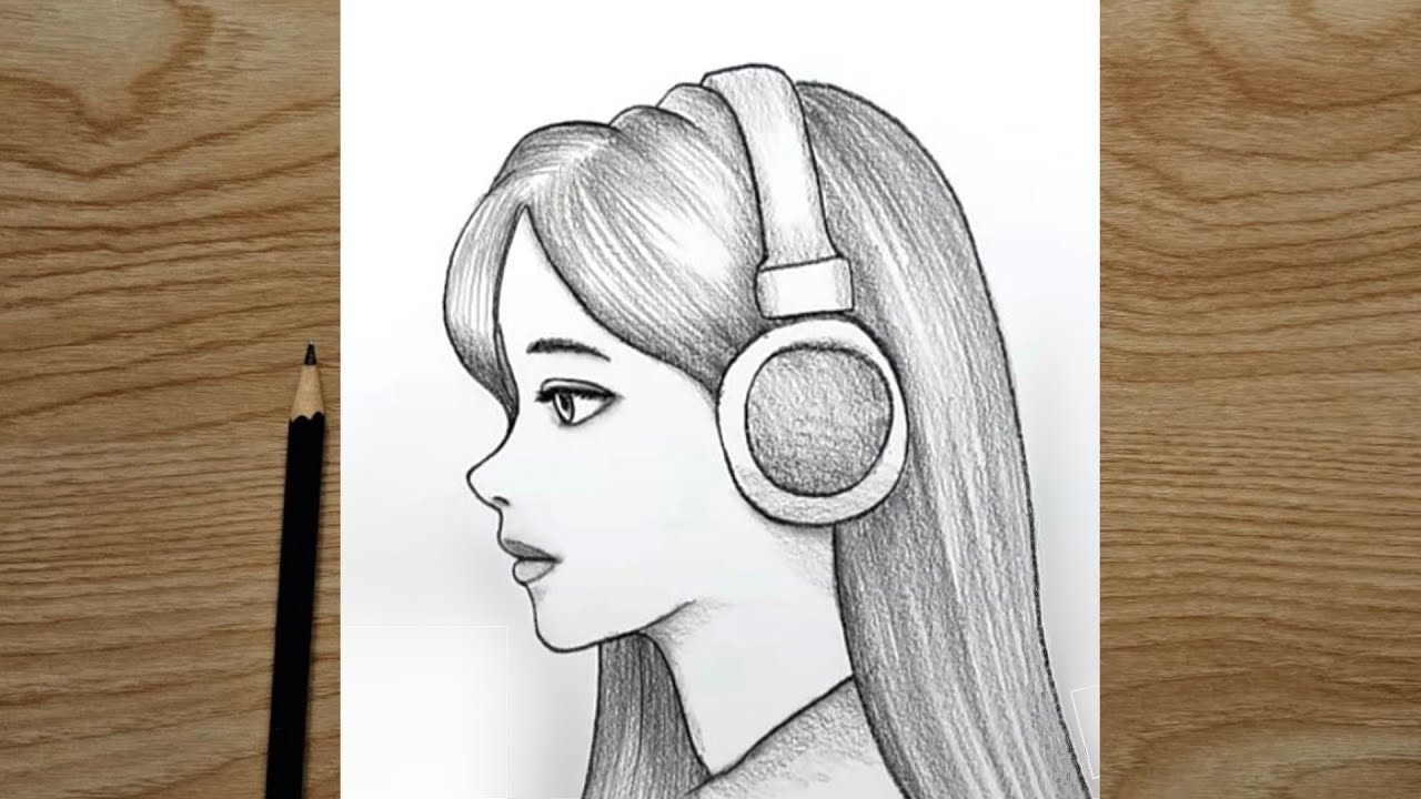 Girl With Headphones Drawing step by step for beginners| Easy headphone ...