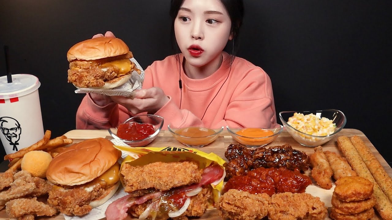 purify แปล  2022 Update  SUB)KFC 치킨 햄버거 먹방!🍗🍔 블랙라벨더블다운버거 양념치킨 너겟 치즈스틱 닭껍질튀김까지 리얼사운드 KFC Chicken Hamburger Mukbang Asmr