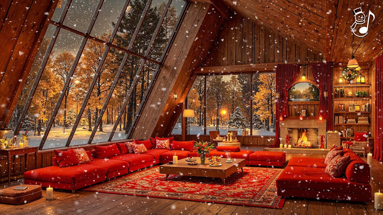 Soothing Winter Ambience 🎄Instrumental Winter Music With Fireplace & Relaxing Piano Music