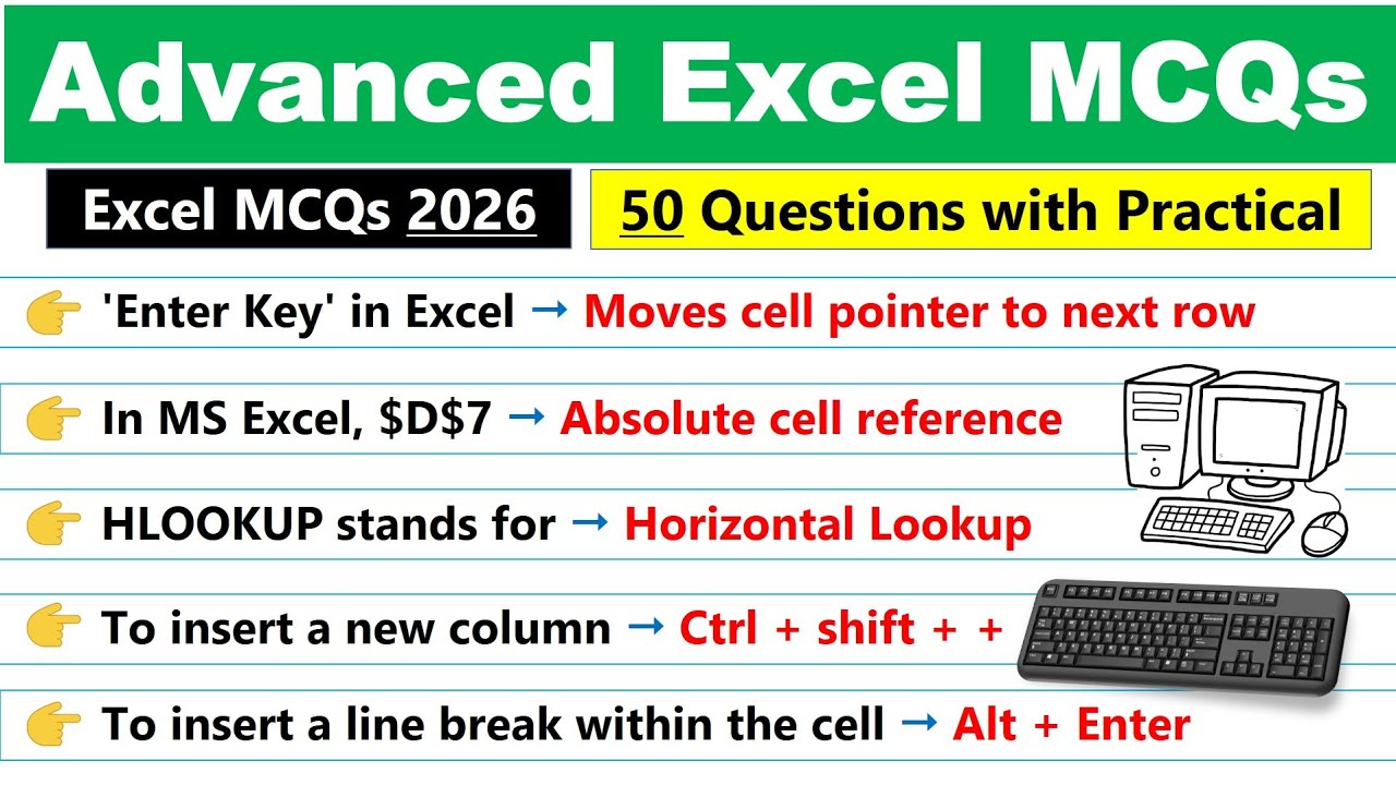 🔥 Top 50 Advanced Excel MCQs | Most Expected Questions 2026 - YouTube