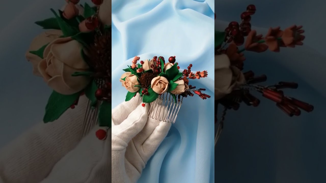 Flower hair comb, Wedding flower hair clip, Beige flower hair comb, Flower hair pin, Flower, garden🥺