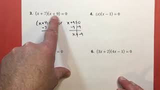 9-6 Solving Quadratic Equations by Factoring problems #1-6