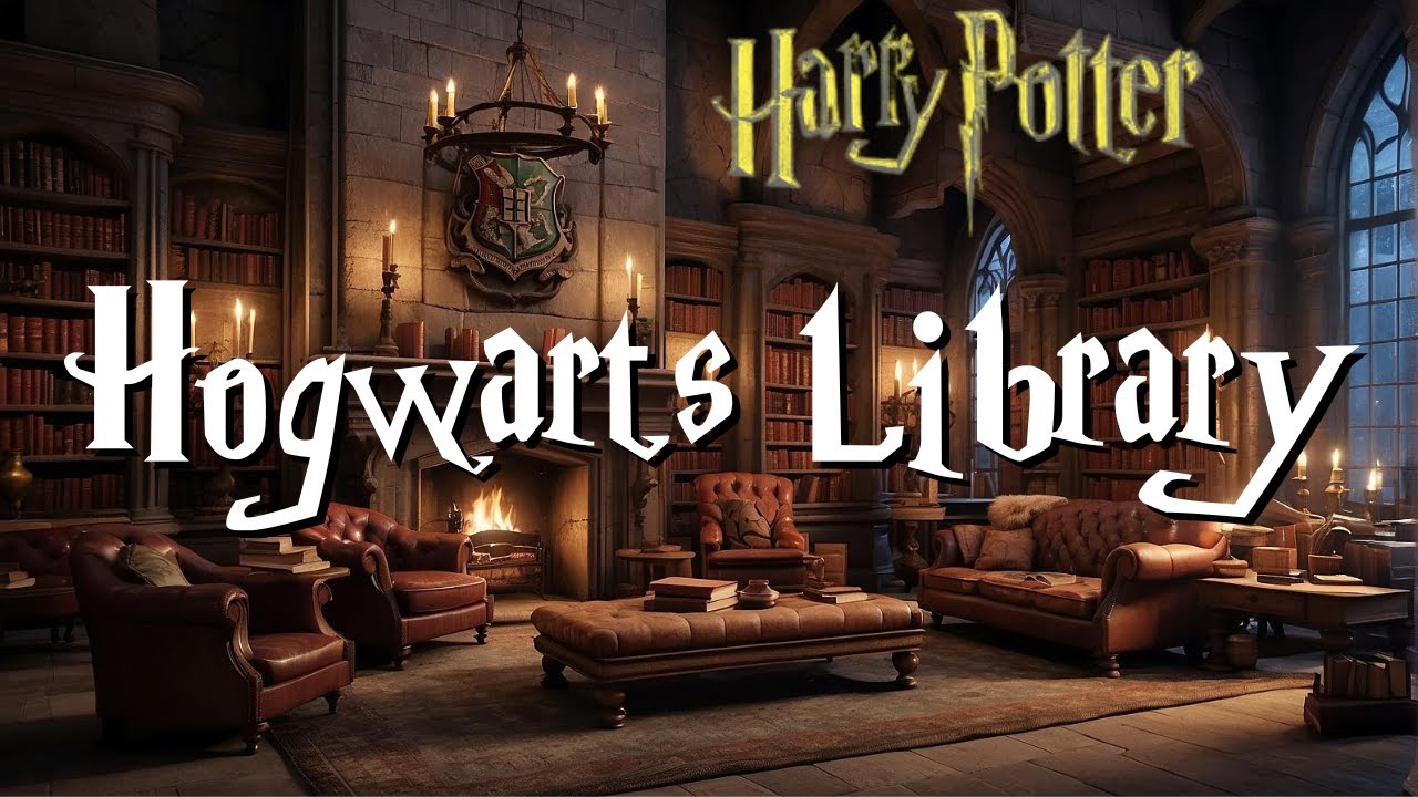 Winter at Hogwarts Library Ambience Fireplace, Library Sounds