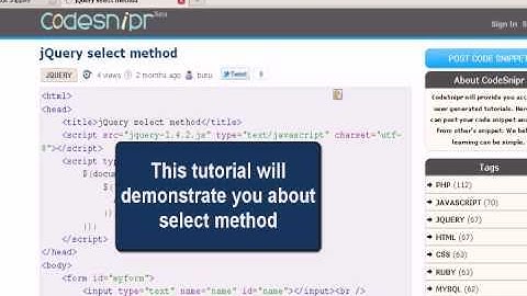 JQUERY Tutorial : jQuery select method