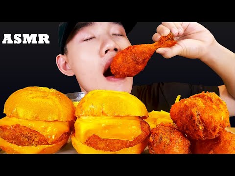 ASMR CHEESEBURGER & SPICY FRIED CHICKEN Mukbang EATING SOUNDS