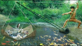 survival in the rainforest, using termites to lure fish, Catch fish using big traps