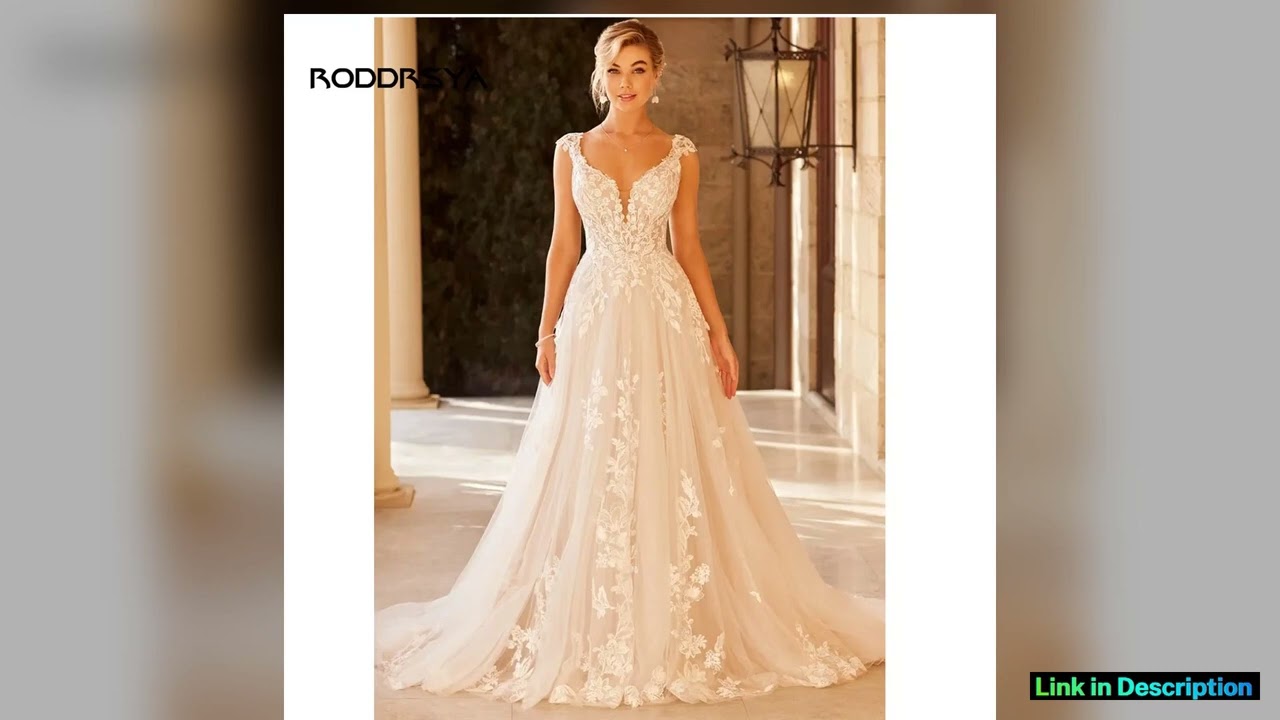 RODDRSYA Elegant Wedding Dress For Women VNeck Cap Sleeve Lace Appliques Vestido De Noiva With Butt