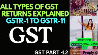 ALL TYPES OF GST RETURNS EXPLAINED | GSTR-1 TO GSTR-11#yt #gstindia #gst #viral #ytshort PART - 12