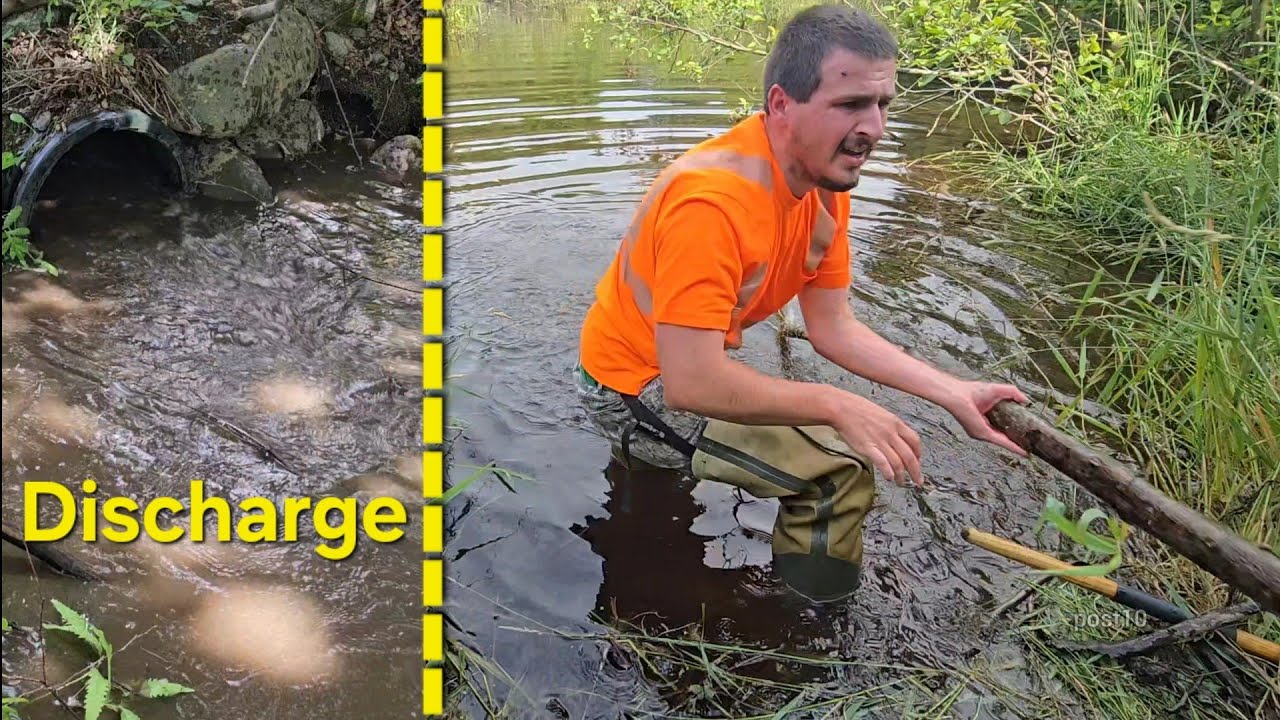 Unclogging By Inserting Huge Stick To Push Out Blockage