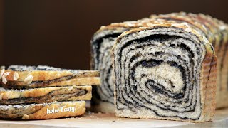 黑芝麻漩涡燕麦吐司，健康美味营养 Healthy Black Sesame Swirl Oats Bread Loaf