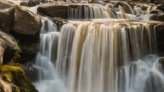 Waterfall flowing over rocks in forest. Relaxing flowing water, White Noise for Sleep, Meditation