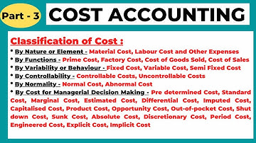Classification of Cost | Nature | Element | Functions | Behaviour |Controllability| Cost Accounting|