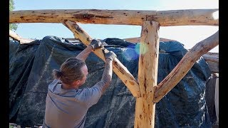 Off Grid Earthbag Workshop Part 28 Front Porch Timber framing