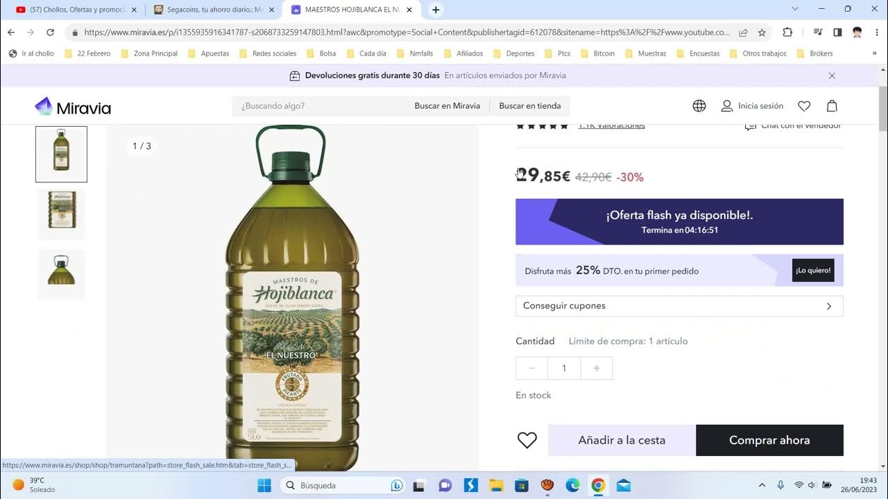 🫒¡Oferta Miravia! 5 litros de Aceite de oliva virgen extra barato 22€ ¡30  DTO! Opinión | Descuento🫒 - YouTube