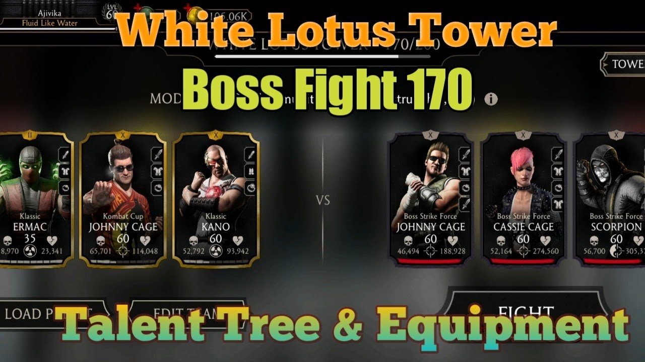Mortal Kombat White Lotus Tower Boss Fight 170 | Talent Tree & Equipment