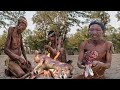 Hadzabe tribe hunting another survive cooking meat