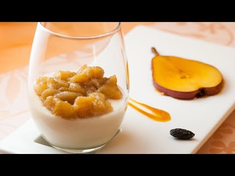 Tonka bean panna cotta with caramelized pears, from the video