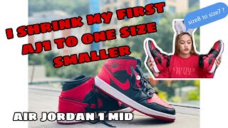 HOW TO SHRINK SHOES ONE SIZE SMALLER | my First AIR JORDAN 1 mid