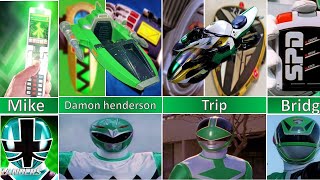 All Green Power Rangers And Their Gears/Gadgets…