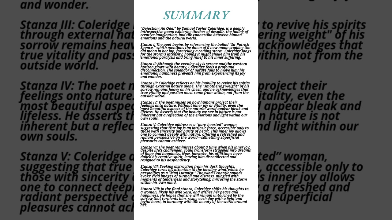 Dejection: An Ode by Samuel Taylor Coleridge Summary | Meg-01 